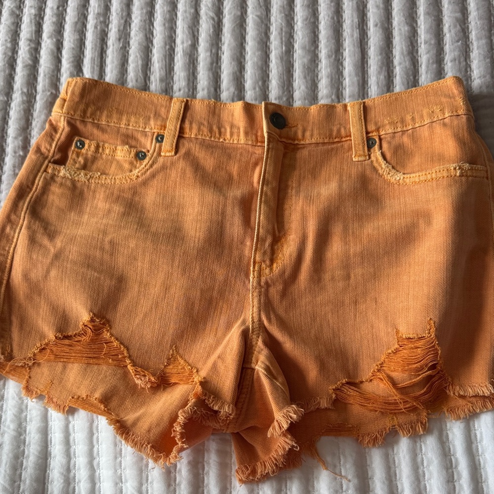Aerie Orange Distressed Jean Shorts NEW WITH TAGS